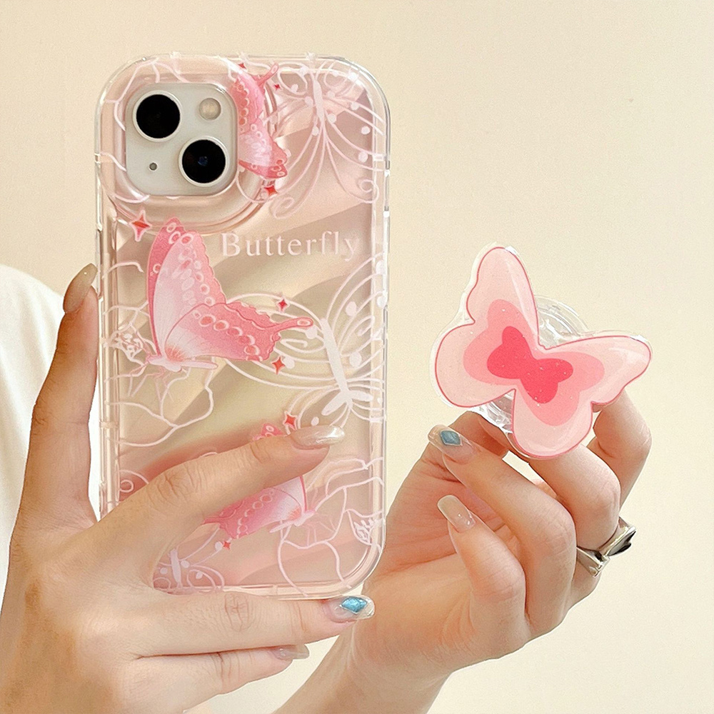 New phone cases luxury design Butter fly Phone socket kit Glitter Shockproof Girls For iPhone 14 13 12 11 Pro Max Phone Case