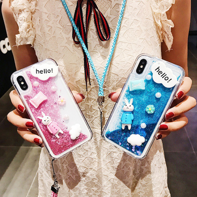 3D Cute Diamond Rabbit Case Bling Quicksand Sparkle Liquid Glitter Phone Shell Case for iPhone 14 Plus Pro Max 12  13