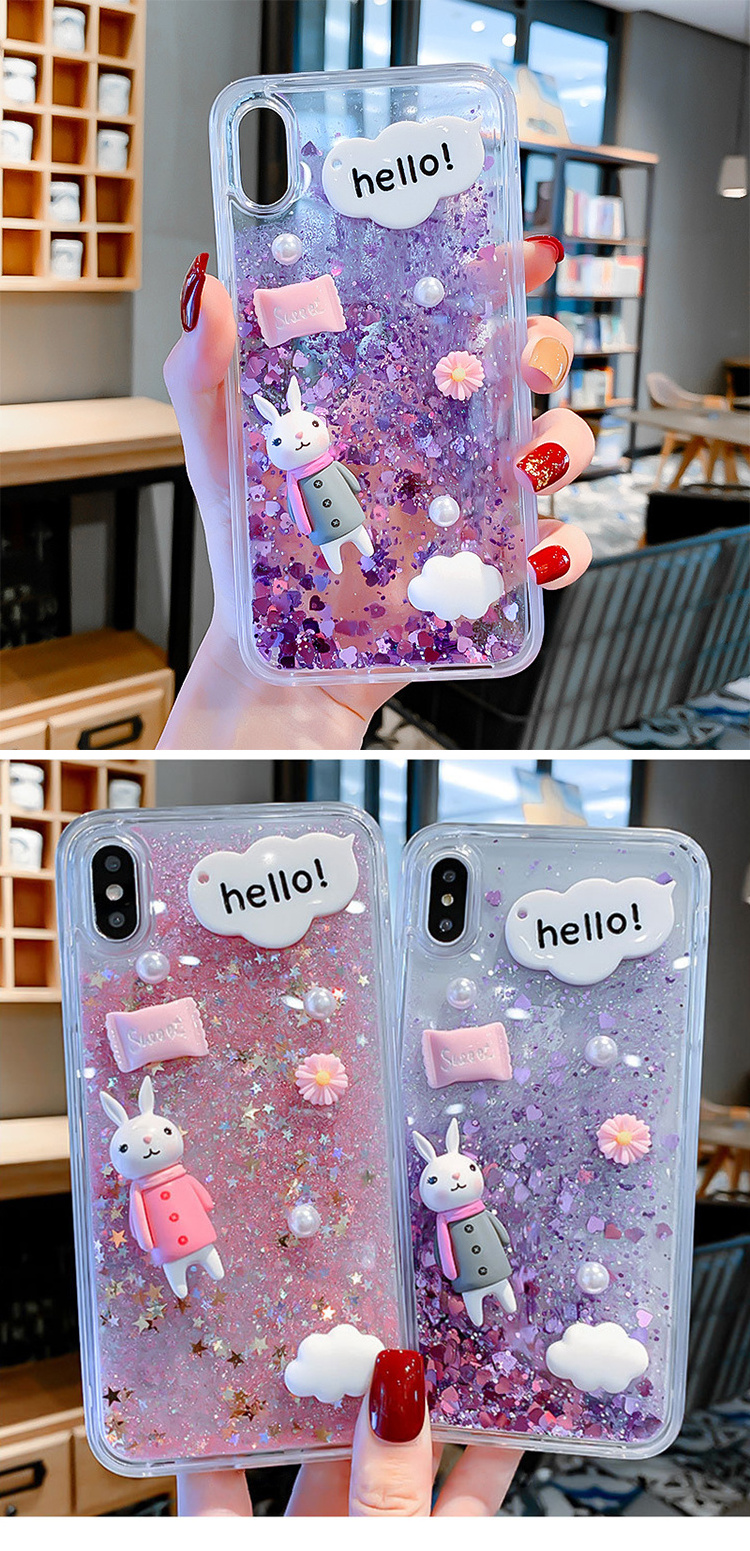 3D Cute Diamond Rabbit Case Bling Quicksand Sparkle Liquid Glitter Phone Shell Case for iPhone 14 Plus Pro Max 12  13