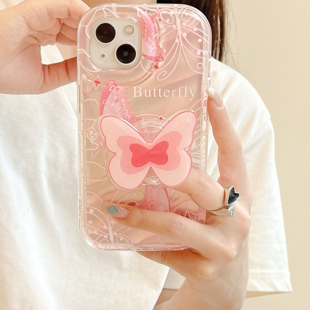 New phone cases luxury design Butter fly Phone socket kit Glitter Shockproof Girls For iPhone 14 13 12 11 Pro Max Phone Case