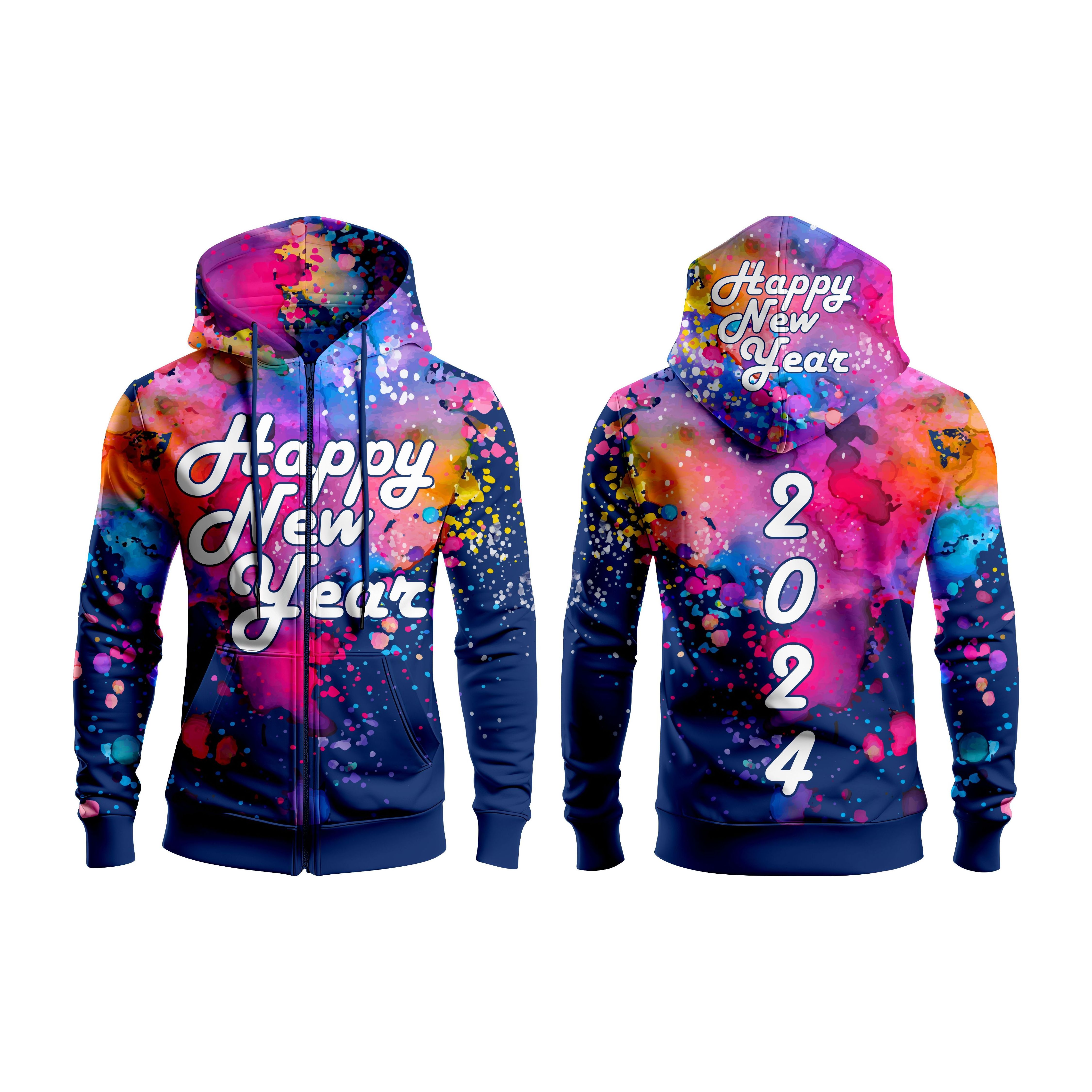 Wholesale Custom Happy New Year Printed Men Hoodie Tapestry Hoodie Fashion Sweater Pattern Design 3D Printing Pullover Hoodie