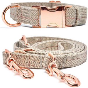 Nibao Hemp material dog collar and leash set with rose gold hardware