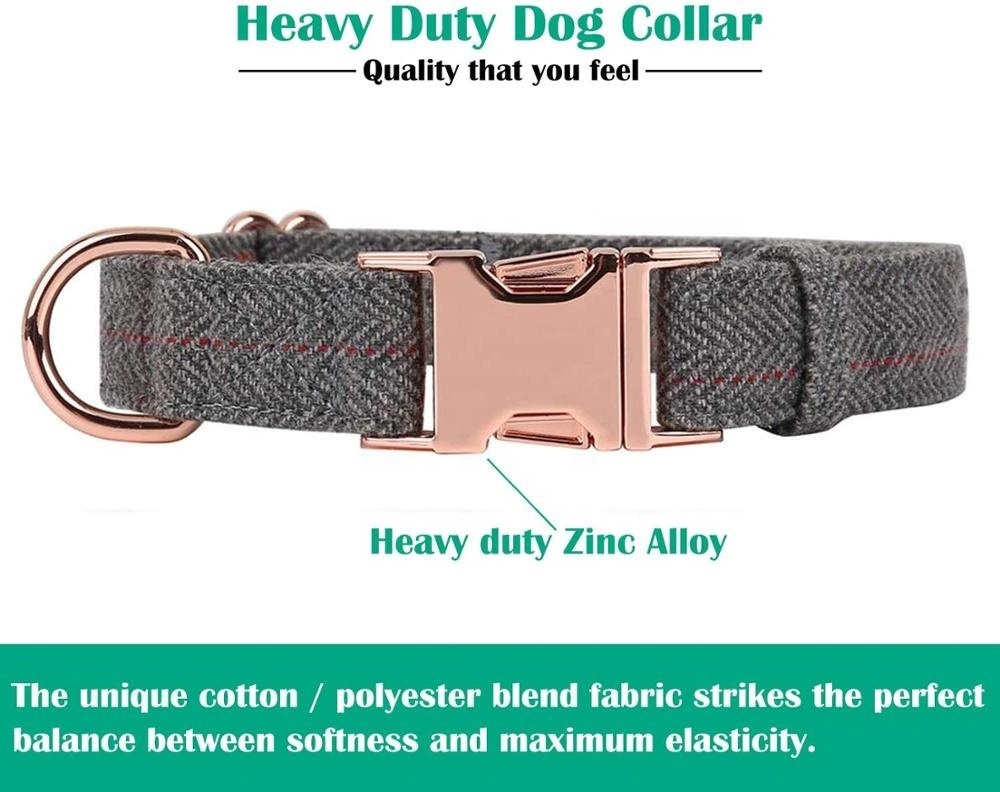 Nibao Hemp material dog collar and leash set with rose gold hardware