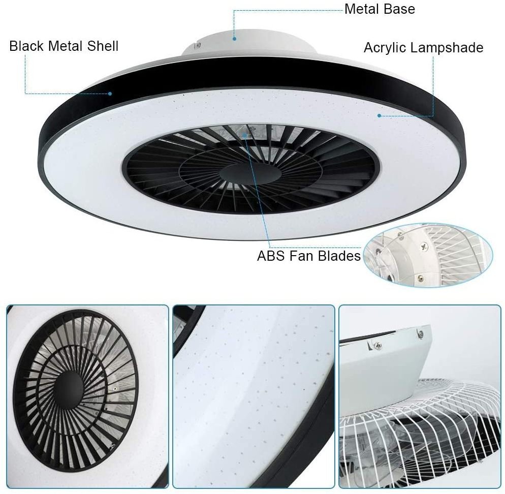 Modern Residential Dimmable Dc Motor Ventilador De Teto Decorative Remote Control Acrylic Light Led Ceiling Fan