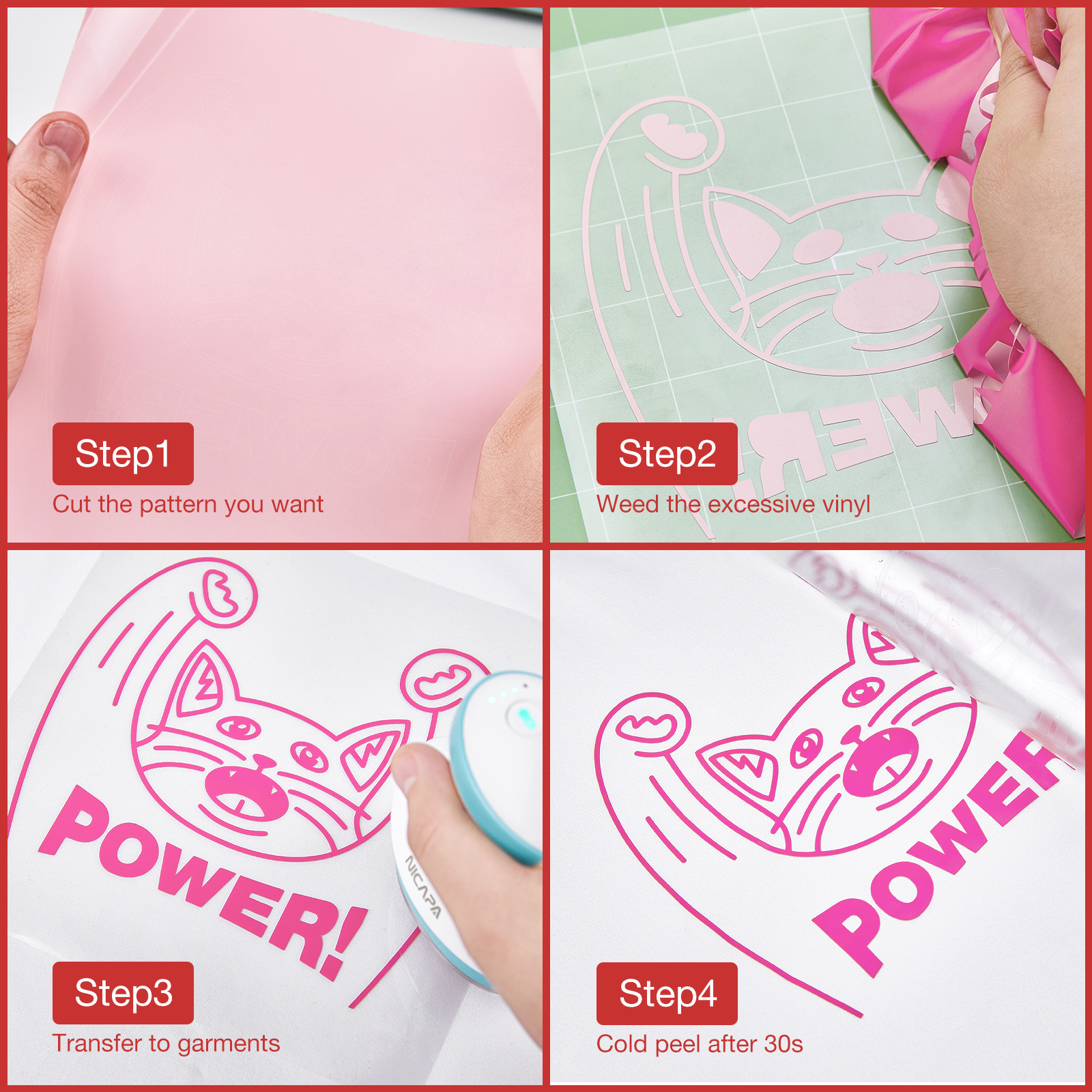 Nicapa Hot Pink Heat Press Film HTV Rolls Heat Transfer Vinyl for Weeding Vinyl DIY T-Shirts