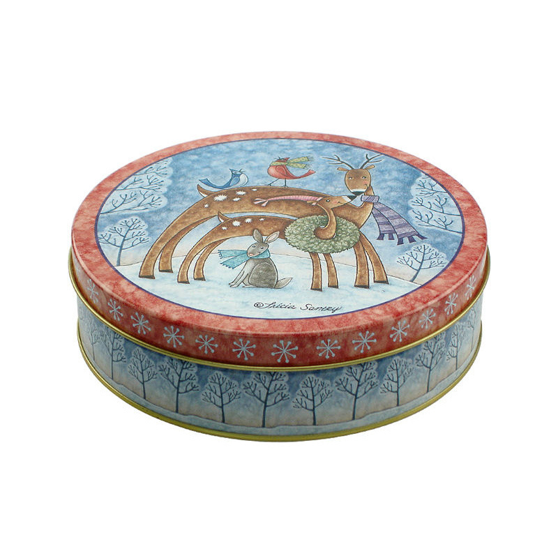 OEM Custom Wholesale Metal Container Butter Cookies Tin Christmas Cake Biscuit Candy Round Cookie Tins With Lid