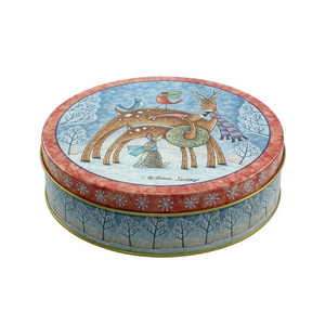 OEM Custom Wholesale Metal Container Butter Cookies Tin Christmas Cake Biscuit Candy Round Cookie Tins With Lid