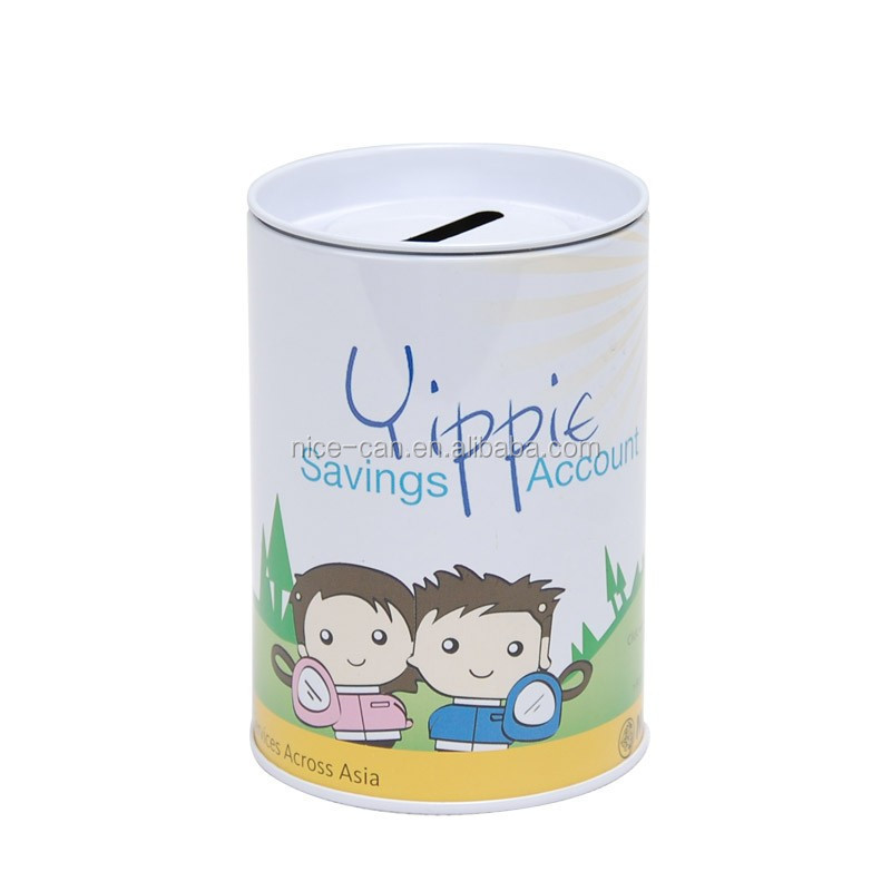 Promotion Gift Coin Bank Metal Containers Money Saving Round Tin Can Custom Tin Box For Money