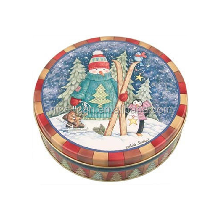 OEM Custom Wholesale Metal Container Butter Cookies Tin Christmas Cake Biscuit Candy Round Cookie Tins With Lid