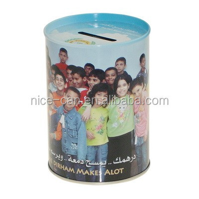 Promotion Gift Coin Bank Metal Containers Money Saving Round Tin Can Custom Tin Box For Money