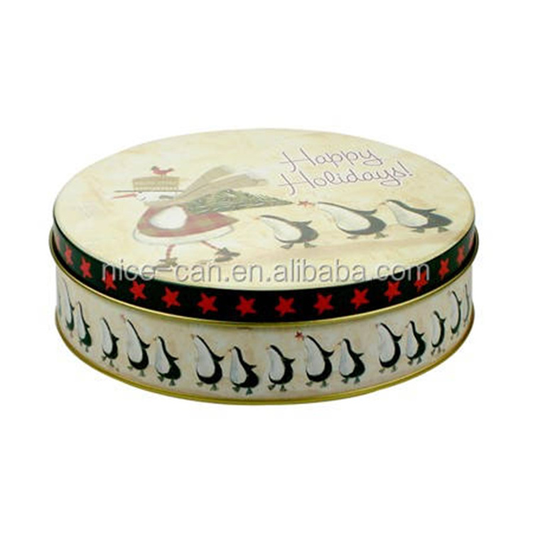 OEM Custom Wholesale Metal Container Butter Cookies Tin Christmas Cake Biscuit Candy Round Cookie Tins With Lid