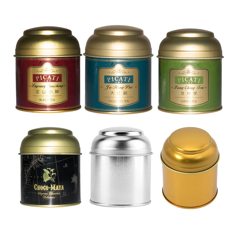 Custom Logo Round Black Tea Tin Canister With Airtight Double Lid Metal Container Empty Food Grade Tea Coffee Tin Box