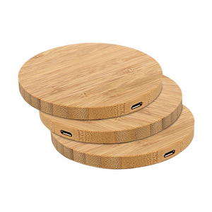 Custom Logo 5W Bamboo Cargadores Wooden Charger Stand Carregador Qi Wood Wireless Charging Pad Fast Mobile Phone Charger