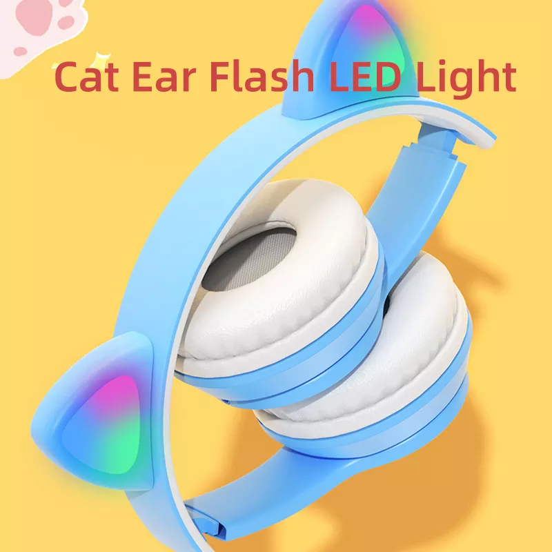 P47 Wireless Headphone Cat Ear With Mic BT 5.0 Earphone Stereo Bass Helmets Children Girl Gift Earbuds PC Phone Headset Game