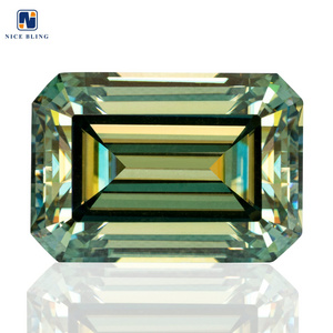 GRA certified emerald cut moissanite diamond light yellow green color 1 carat loose diamonds