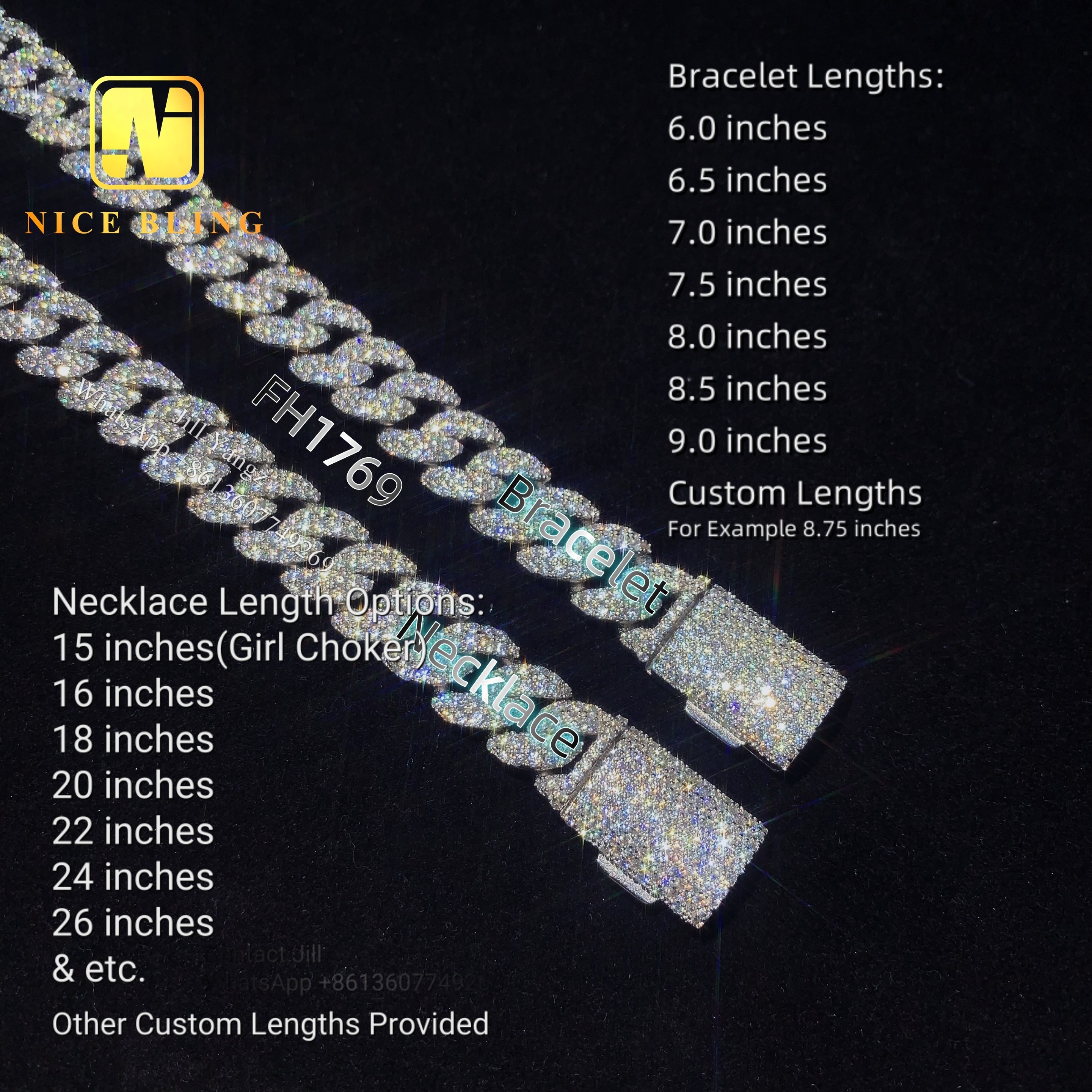 Ready Stocks 12mm Moissanite cuban Bracelet Monaco Chain18k Gold Plated Necklace Silver Cuban Link Chain