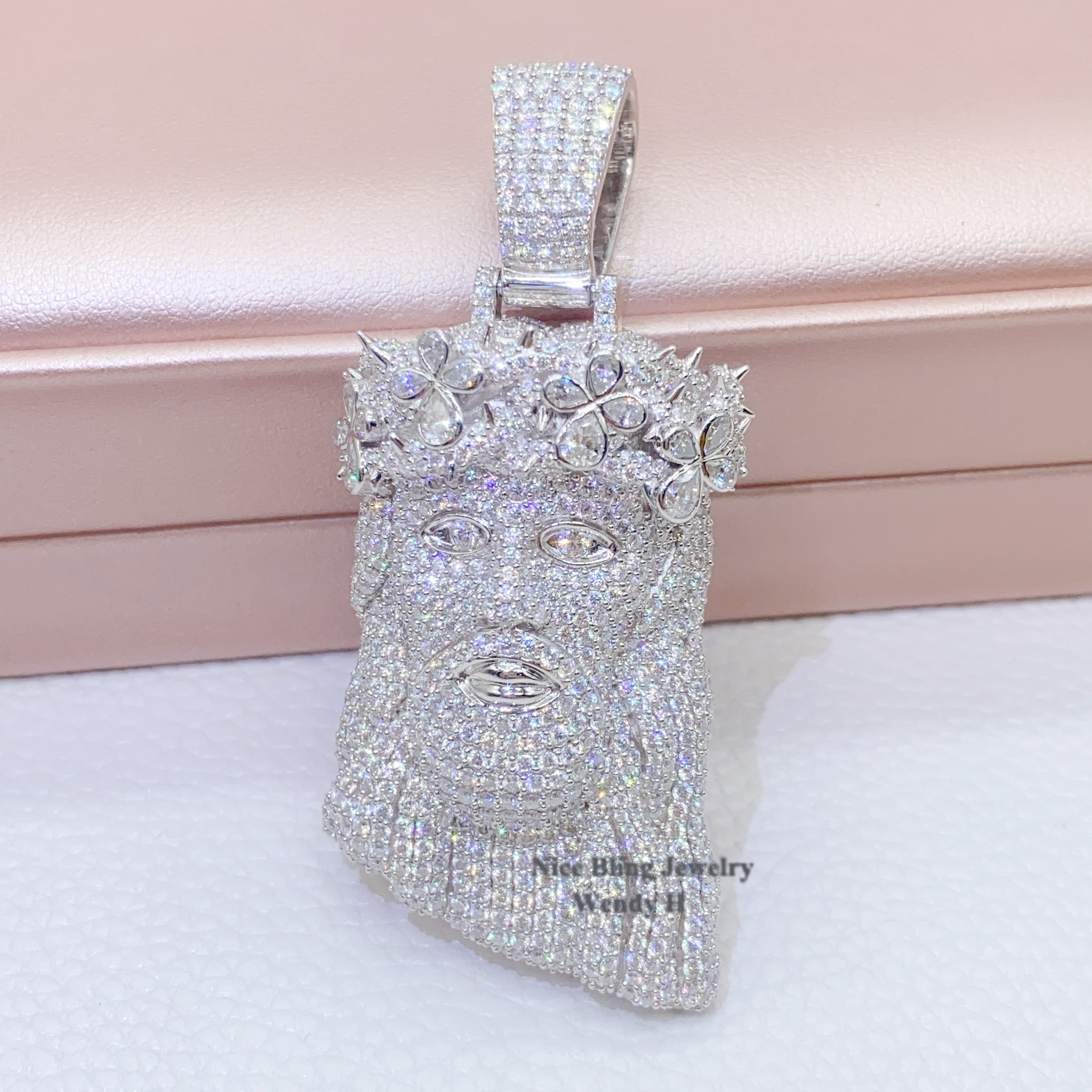 10mm cuban buss down rapper jewelry iced out moissanite diamond hip hop silver jesus piece pendant