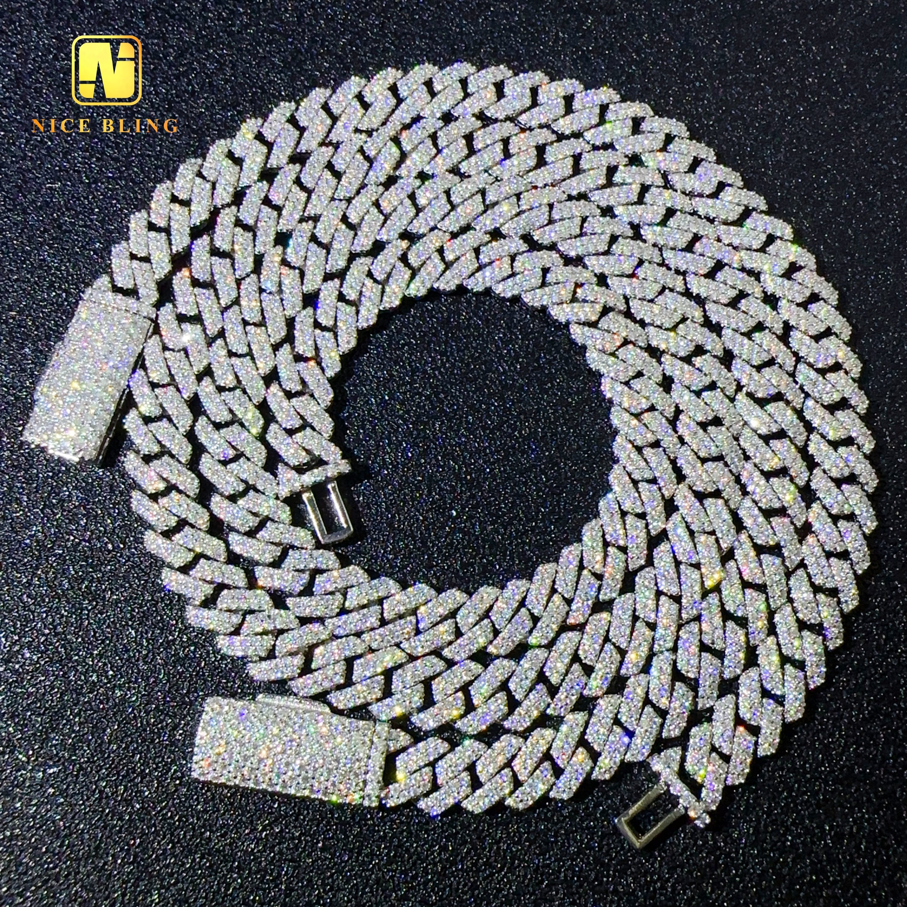 Real gold plated 8mm cuban link chains hip hop jewelry 925 silver moissanite cuban necklaces&bracelets