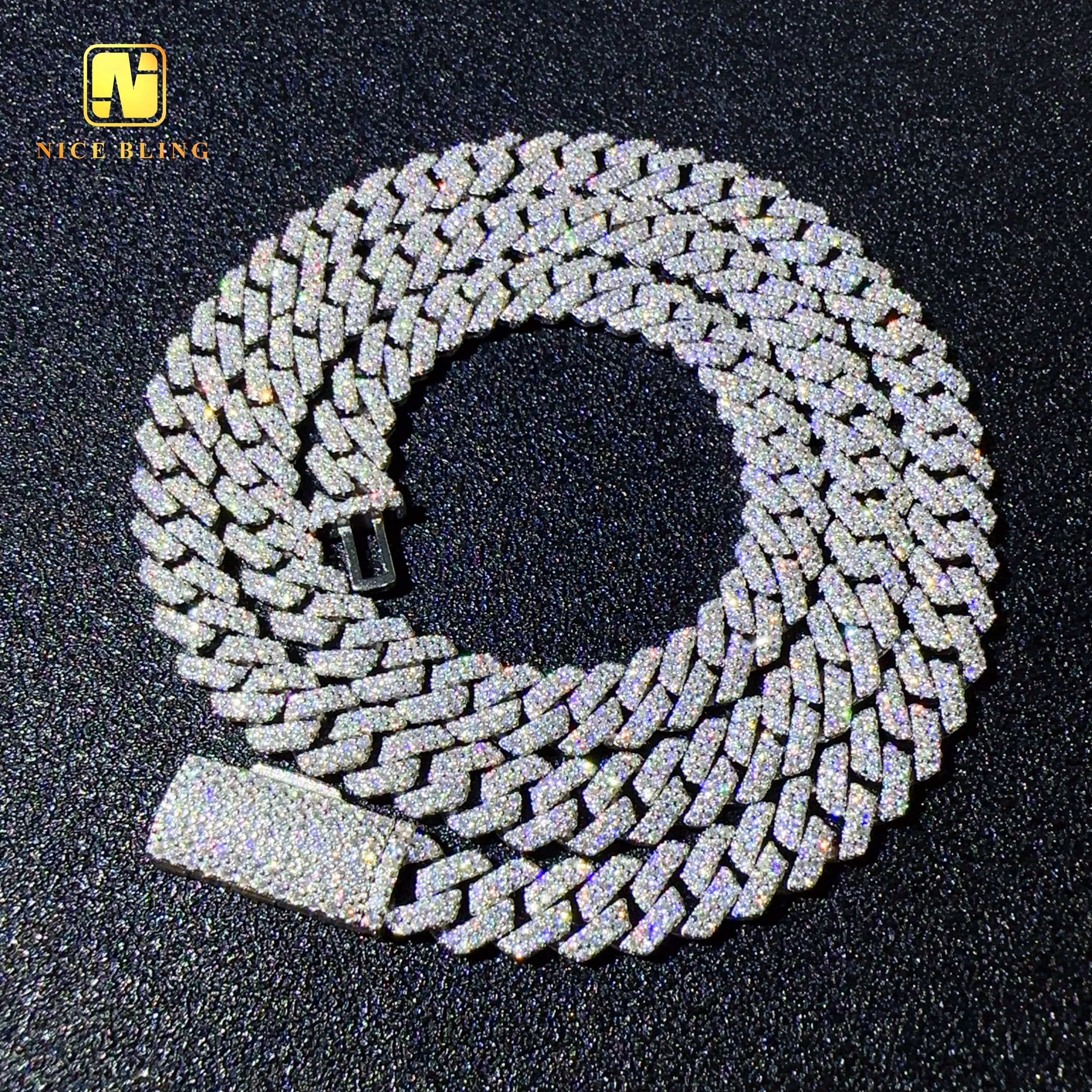 Real gold plated 8mm cuban link chains hip hop jewelry 925 silver moissanite cuban necklaces&bracelets