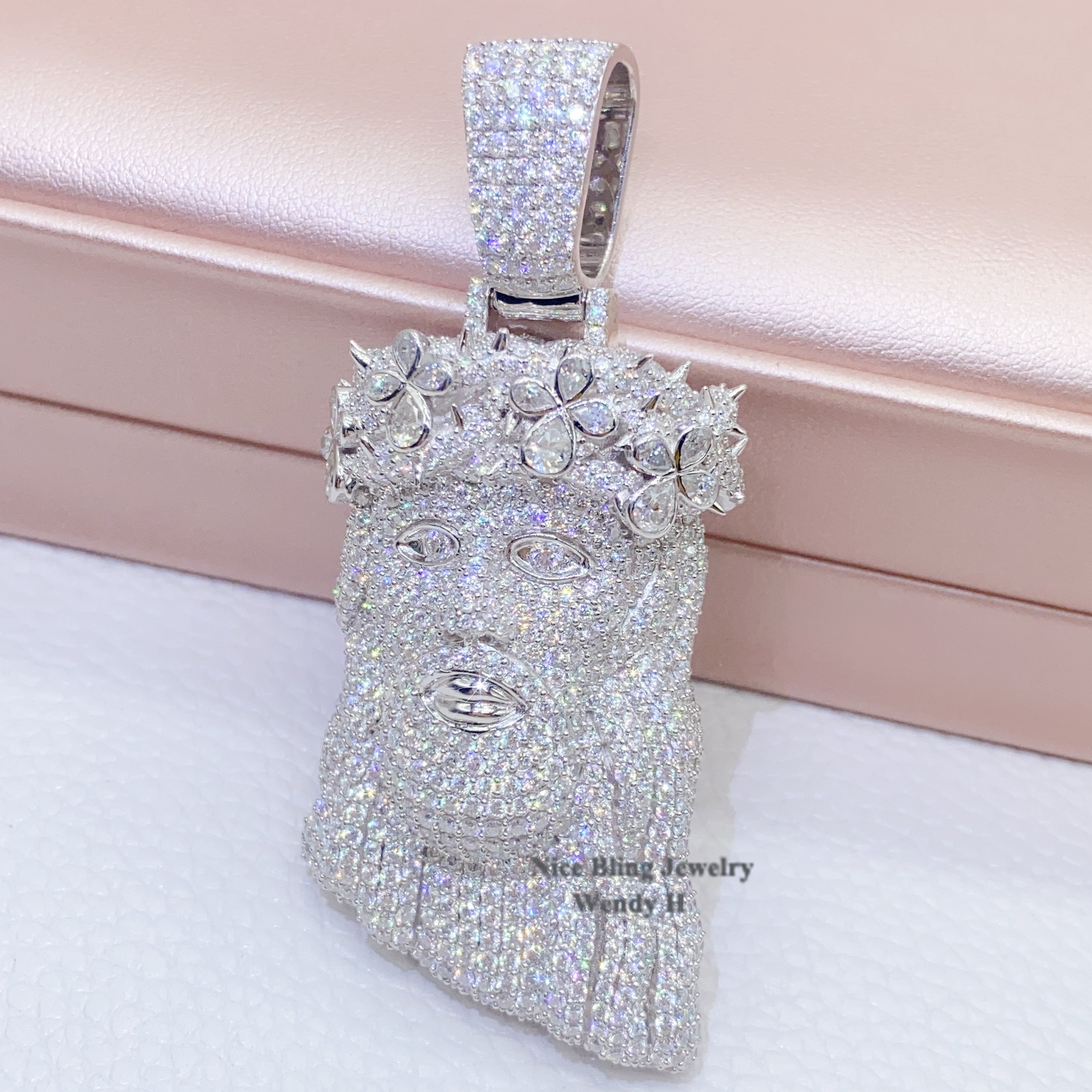 10mm cuban buss down rapper jewelry iced out moissanite diamond hip hop silver jesus piece pendant