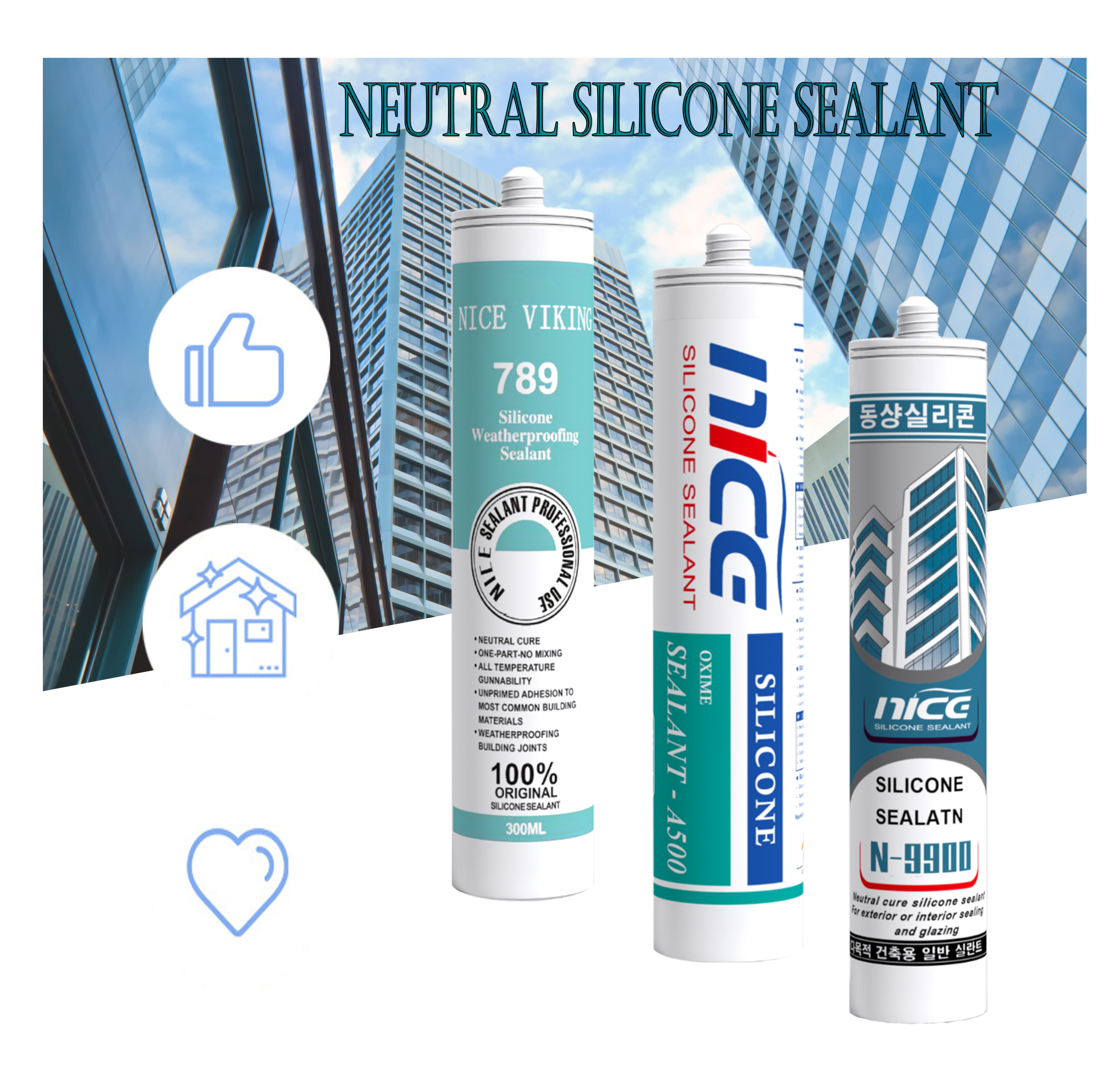 Neutral silicone sealant for glass and building assembly glass adhesive door and window sealant