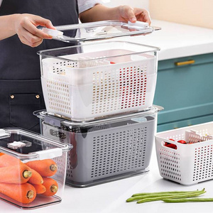 Refrigerator Storage Box Sealed Plastic Box Drawer Type Kitchen Fruit Food Vegetable Fresh Keeping Box With Drain Basket