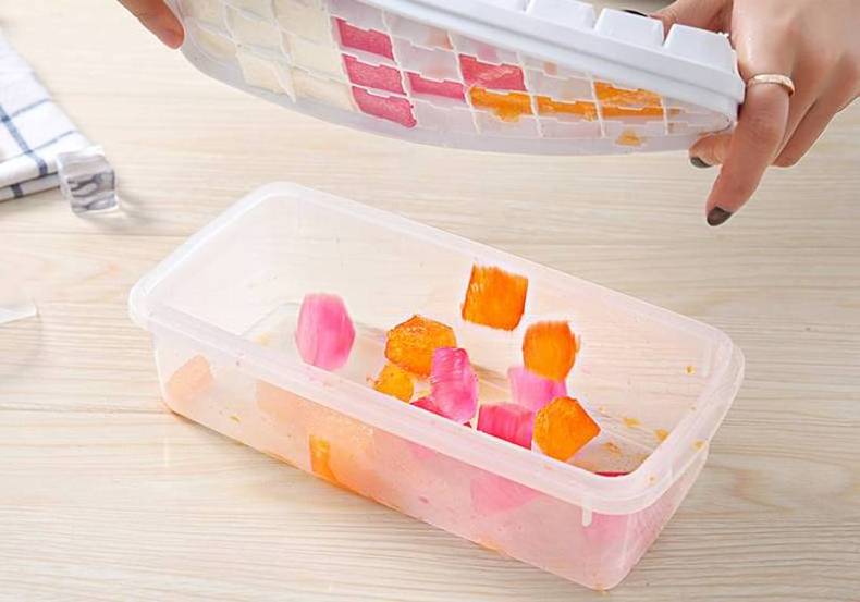 36 cell honeycomb ice cube maker silicone square ice cube tray with container and  scoop