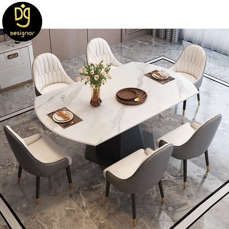 DG0270  Round Adjustable Centre Marble Dinning Tables And Chairs Sets Metal Luxury Sintered Stone Rotating Dining Table