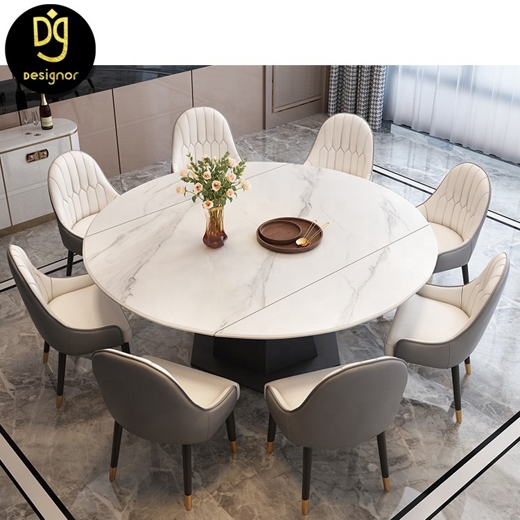 DG0270  Round Adjustable Centre Marble Dinning Tables And Chairs Sets Metal Luxury Sintered Stone Rotating Dining Table