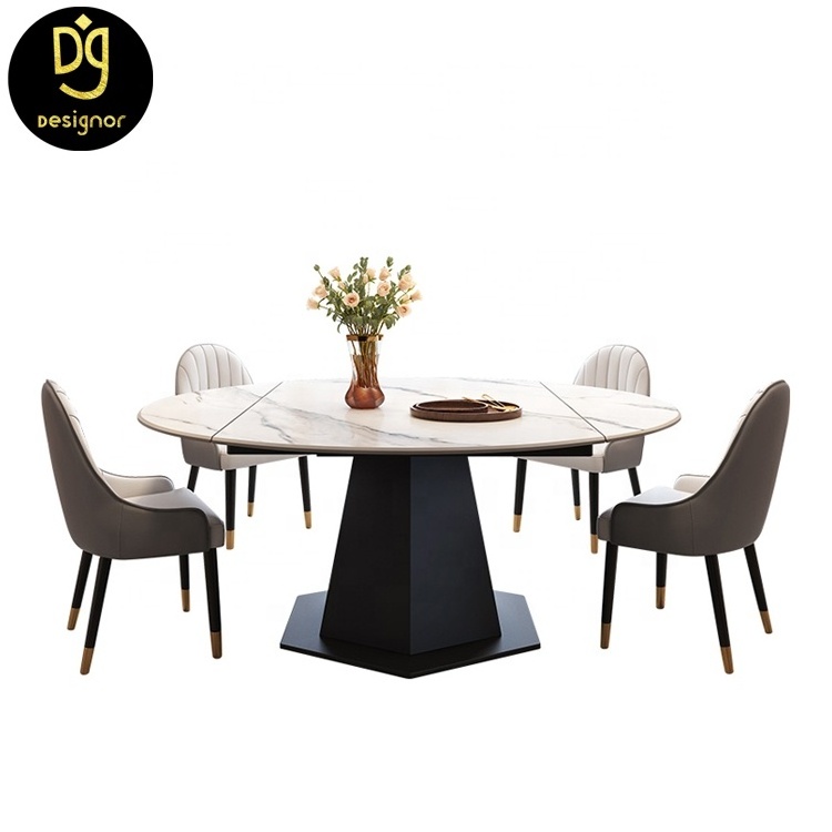 DG0270  Round Adjustable Centre Marble Dinning Tables And Chairs Sets Metal Luxury Sintered Stone Rotating Dining Table