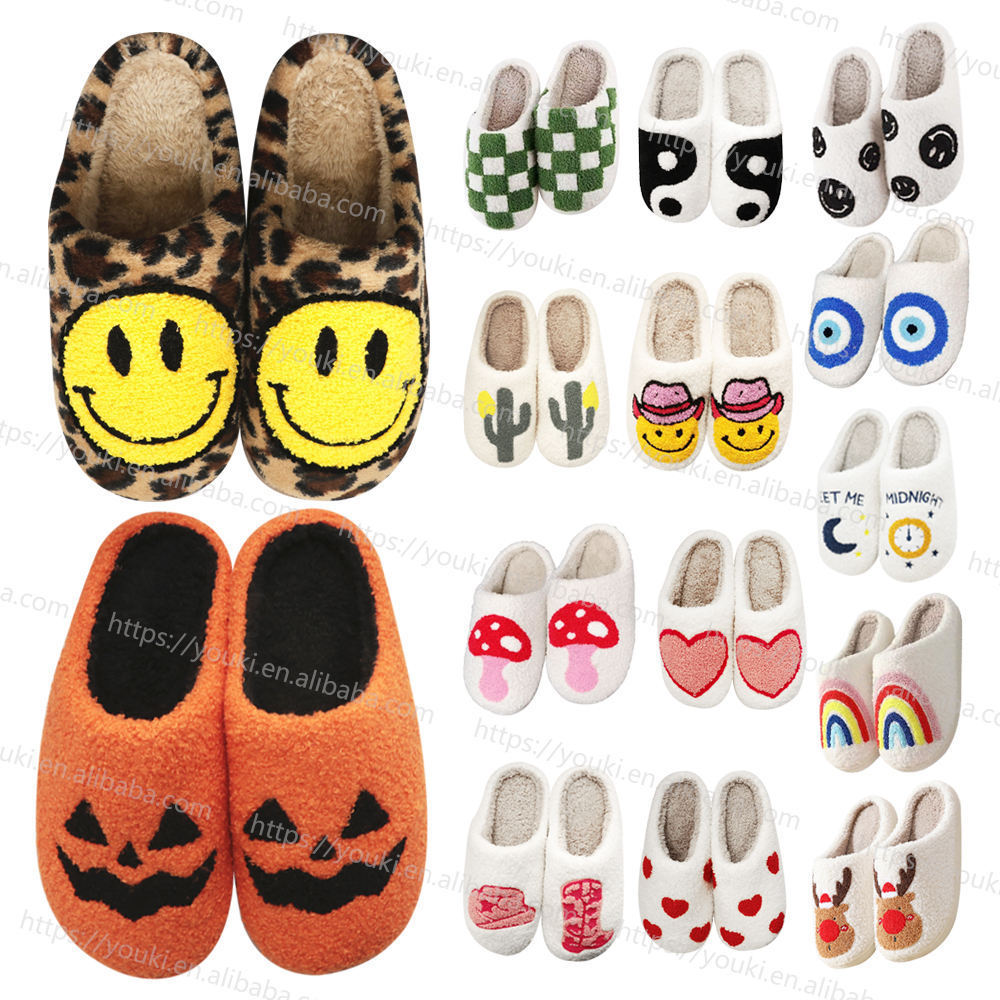 Hf adult scary flat cotton bedroom indoor outdoor home smile scream face ghost pumpkin lantern halloween christmas slippers