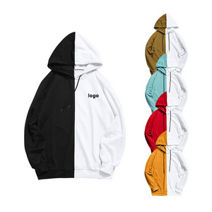 Wholesale Custom Casual Cotton Heavy Polyester Plain Eco Friendly Half and 2 Toned Two Tone Split Youth Color Block Men Hoodie