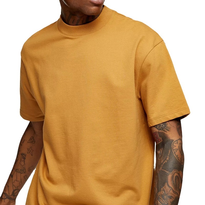 2023 Heavy Thick Collar Tee Blank Custom Mock Neck Boxy Fit Men's T Shirt