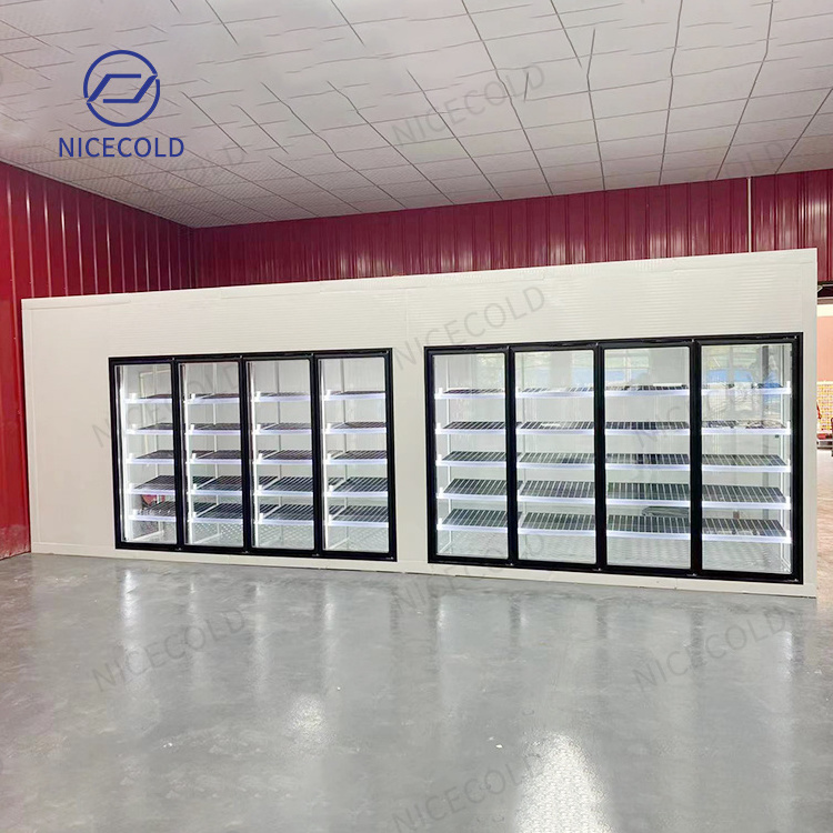 Display Walk in Cooler and Freezer Cold Room with Glass Door for Supermarket Drinks