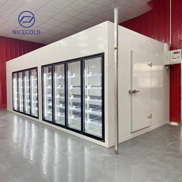 Display Walk in Cooler and Freezer Cold Room with Glass Door for Supermarket Drinks