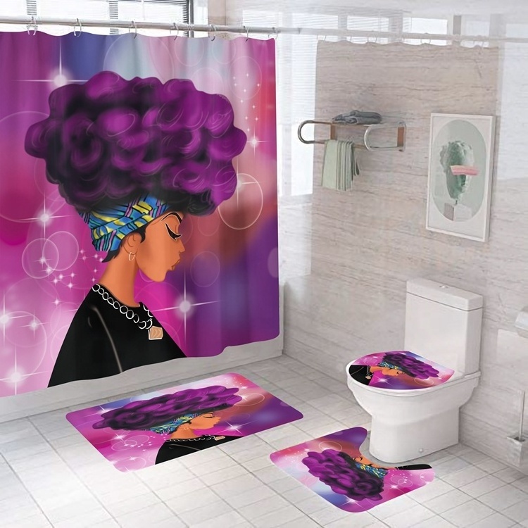 Polyester Modern 75-150gsm African Black Bathroom Curtain Duschvorhang Curtains Shower Curtain Set