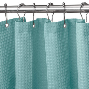 Wholesale Hotel Turquoise Cotton Blend Fabric Rustproof Waffle Shower Curtain for Bathroom