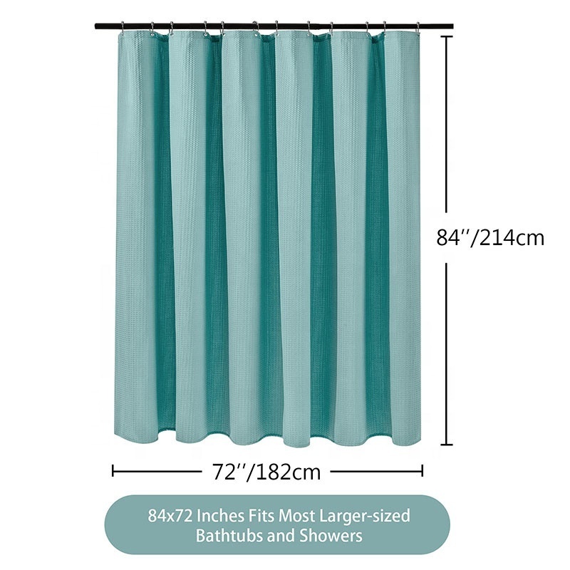 Wholesale Hotel Turquoise Cotton Blend Fabric Rustproof Waffle Shower Curtain for Bathroom