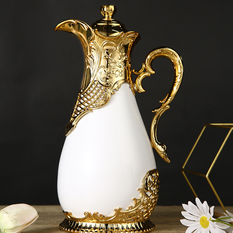 0.5L 0.8L gold white turkish arabic arab thermal thermos tea vacuum coffee pot with glass inner