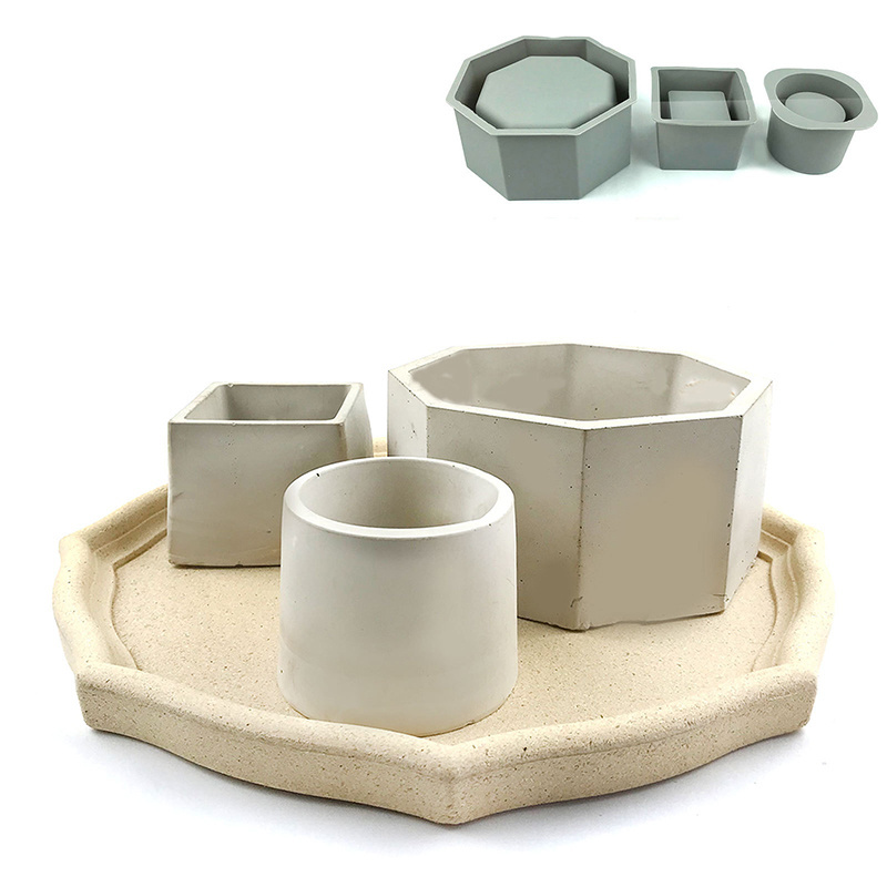 OEM ODM Hexagon Round Square molds silicone DIY Succulent Plant Mould Concrete Planter Silicone Flower Pots Molds