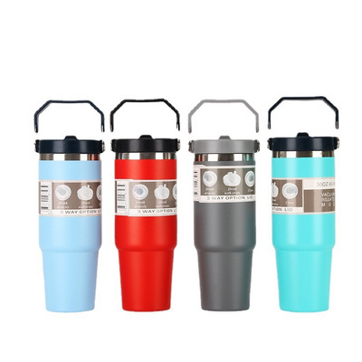 Double Wall Insulated 18/8 Stainless Steel 20oz 30 oz tumbler vacuum flask thermoses water bottle with handle and straw lid