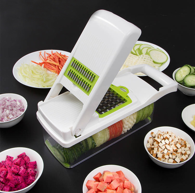 Multifunctional Salad Vegetable Cutter chopper 12 In 1 Kitchen Gadget Fruit Slicer Grater Shredder with Drain Basket