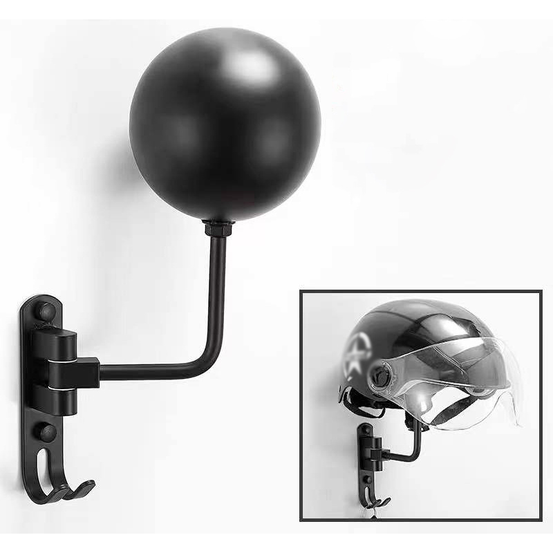 Metal Wall-mounted Motorcycle Helmet Racks Bike Helmet Holder with 2 Metal Hooks for Motorcycle Bike Coat Jacket Hat Wig Key