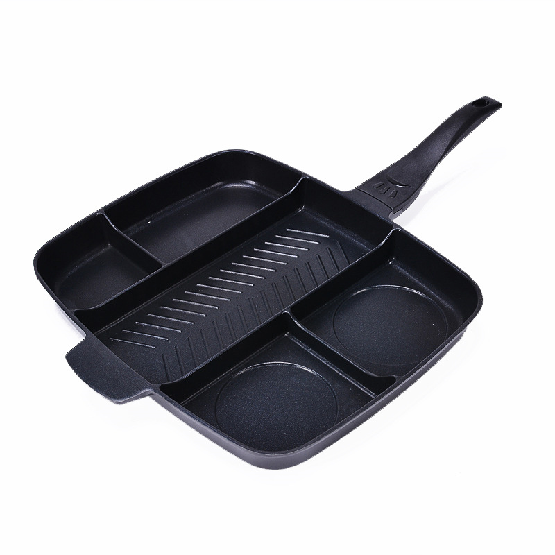 Multi section divided frying pan 5 in 1 non stick aluminum magic frying pan