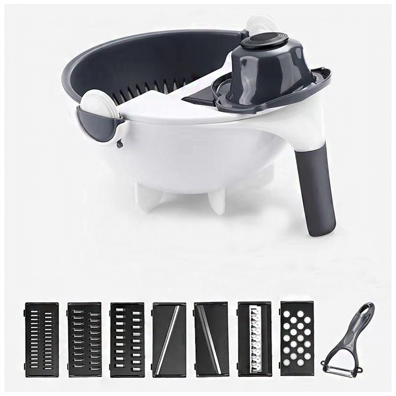 Magic Rotate Vegetable Cutter With Drain Basket 9 in 1 Multifunction Veggie Shredder Grater