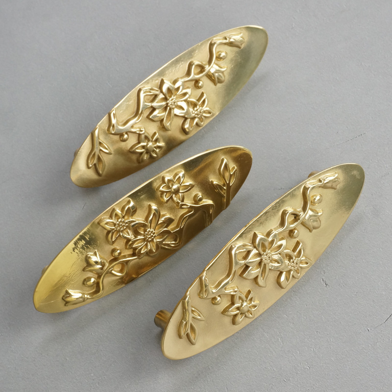 retro light luxury brass, drawer, cabinet, wardrobe door, brass gold plum leaf brass handle knob