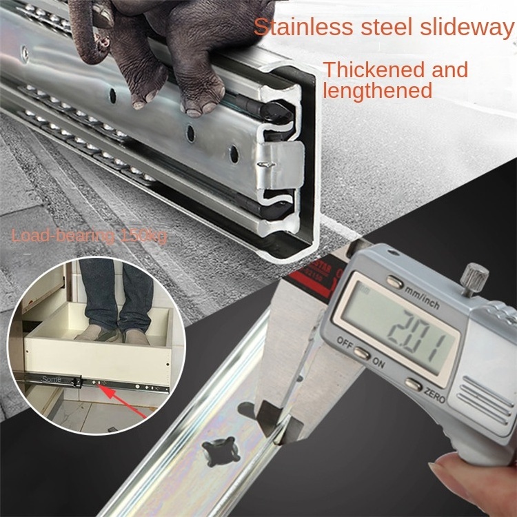 Stainless steel 53 wide heavy-duty rail lengthened thickened damping trailer drawer rail with lock industrial slide