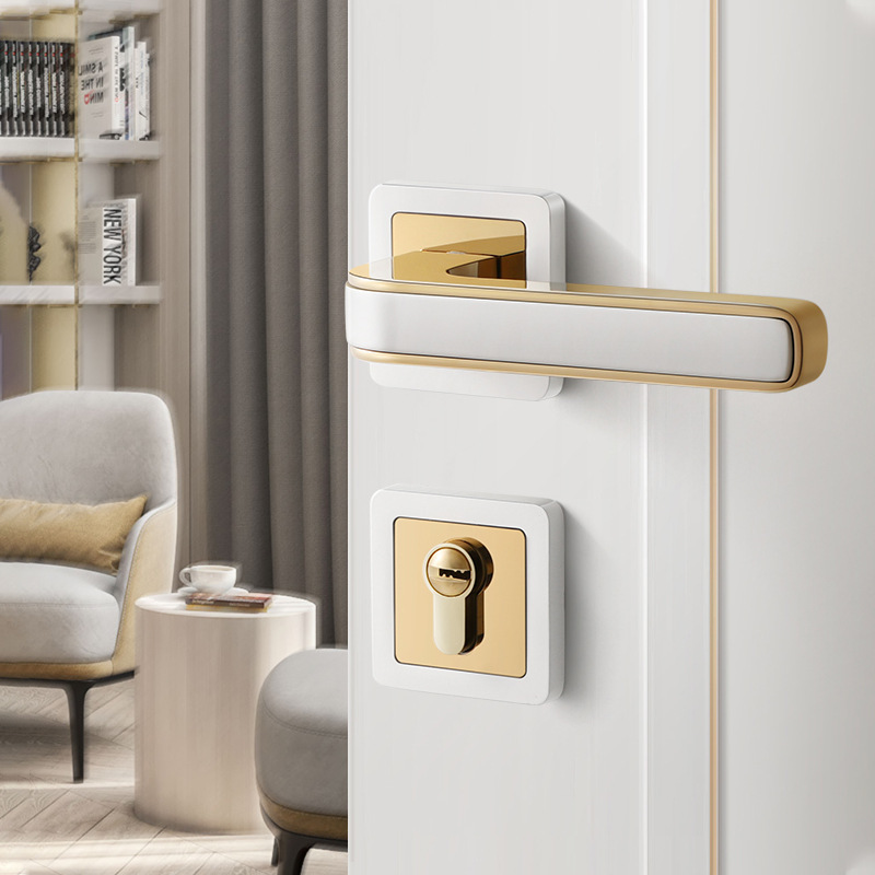 Door handles luxury modern bedroom interior magnetic mute lock simple wooden  gold split room door lock