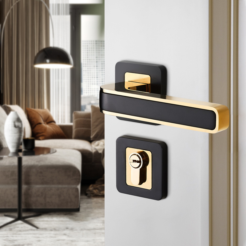 Door handles luxury modern bedroom interior magnetic mute lock simple wooden  gold split room door lock