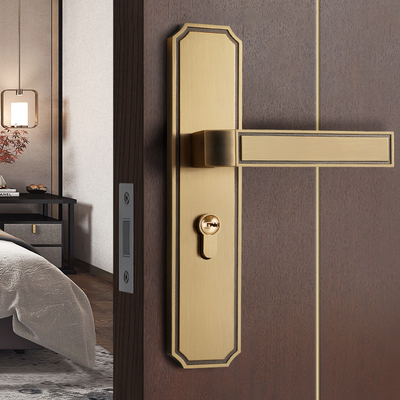 New Chinese style brass single tongue door lock indoor bedroom bathroom toilet solid wood door lock